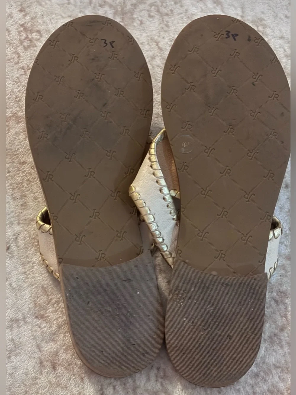 Jack Rogers Alana Bone Gold Leather Tassel Thong Sandals Size 8M